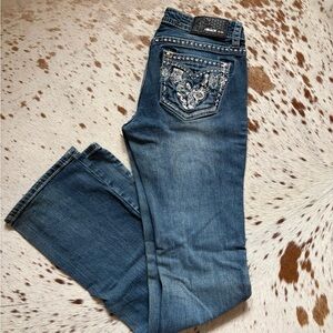 Grace in LA Blue Boot Cut Jeans with White Embroidery